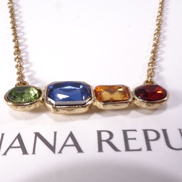Banana Republic Multi Color Gemstone Bar Necklace NWT 38 - Picture 2 of 7